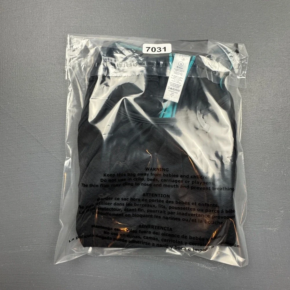 Ivivva Girls Size 12 Black Teal Racerback Tank Built In Bra Athletic Stretch Top